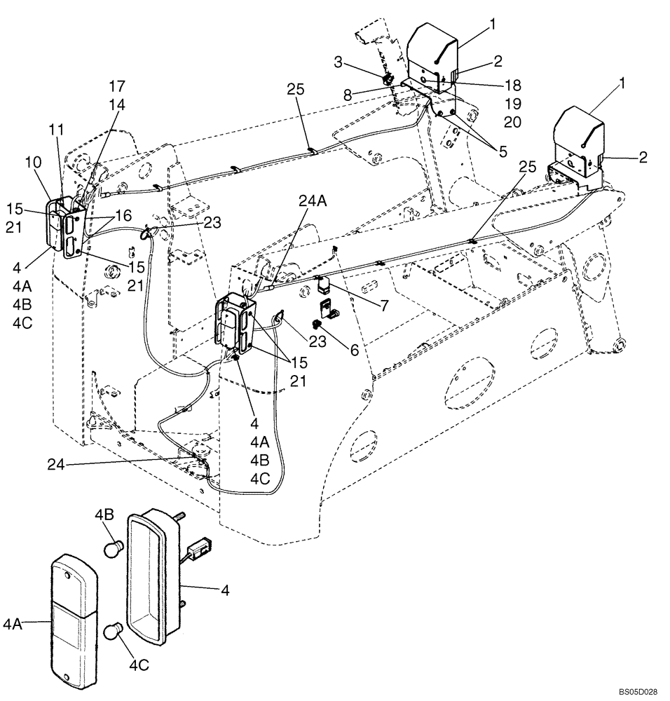 Схема запчастей Case 430 - (04-19) - ROAD LIGHTS AND MOUNTING - EUROPE (04) - ELECTRICAL SYSTEMS