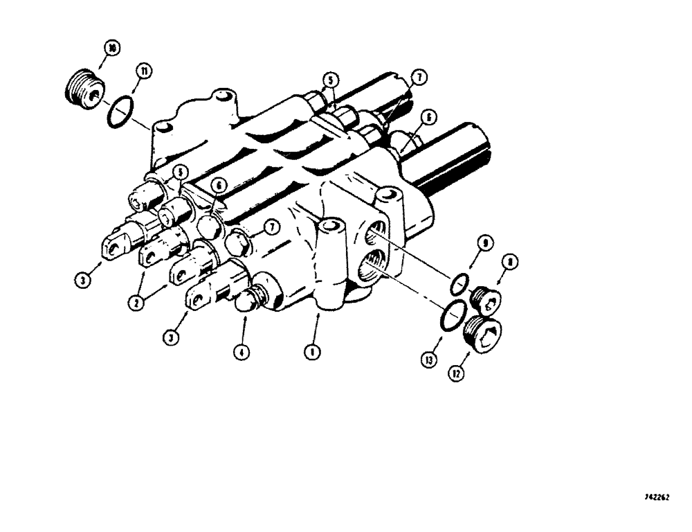 Схема запчастей Case 450 - (230[1]) - R30045 ANGLE DOZER CONTROL VALVE (4 SPOOL) USED WITH DUAL PULL BEHIND HYDRAULICS (07) - HYDRAULIC SYSTEM