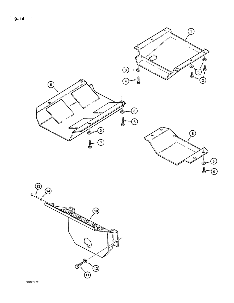 Схема запчастей Case 550 - (9-14) - UNDERCARRIAGE GUARDS AND REAR TRANSMISSION GUARD (09) - CHASSIS/ATTACHMENTS