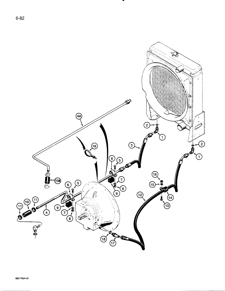 Схема запчастей Case 455C - (6-82) - CRAWLER HYDRAULIC CIRCUIT, COOLING SYSTEM (06) - POWER TRAIN