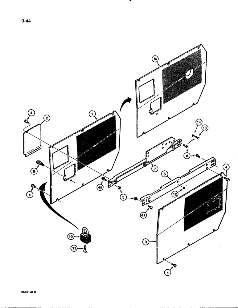 Схема запчастей Case 450C - (9-44) - SIDE SHIELDS (09) - CHASSIS/ATTACHMENTS