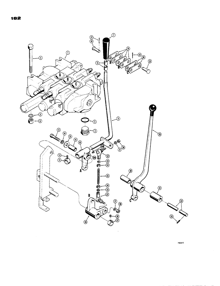 Схема запчастей Case 850 - (182) - EQUIPMENT CONTROL VALVE AND LEVERS, 3 SPOOL DOZER, USED ON DOZER MODELS ONLY (07) - HYDRAULIC SYSTEM