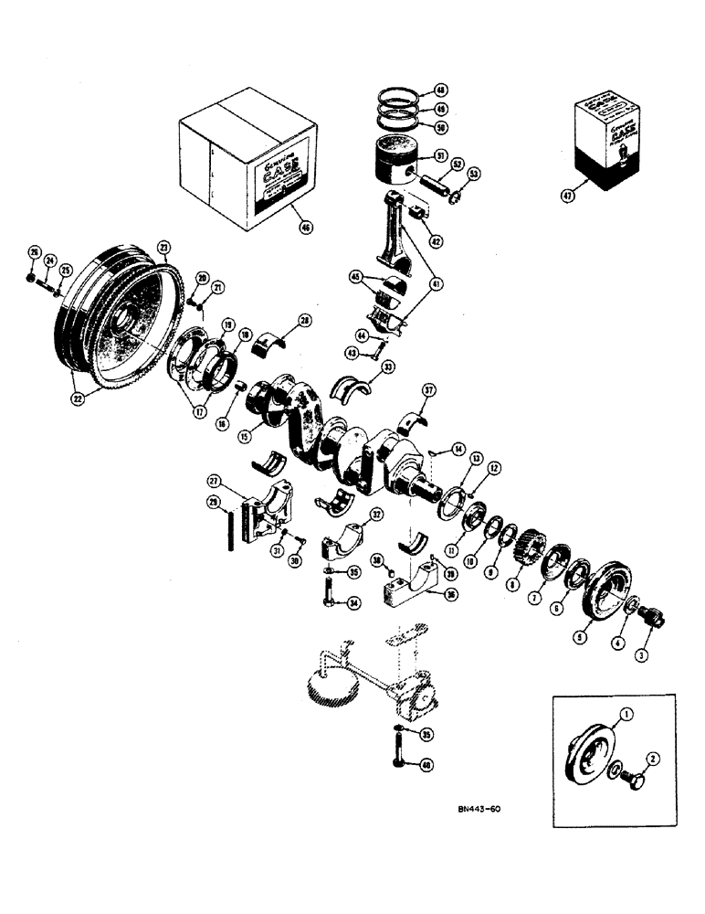 Схема запчастей Case 420BD - (036) - FLYWHEEL, CRANKSHAFT, AND PISTONS - DIESEL 