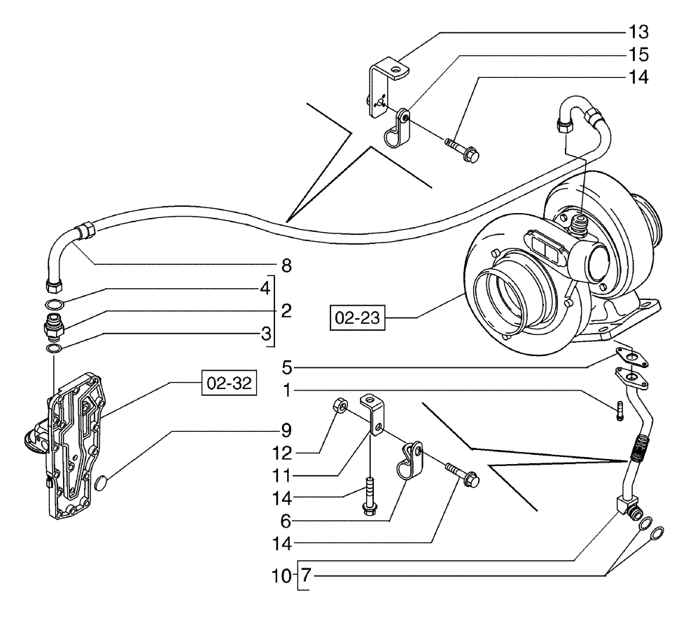 Схема запчастей Case 845B - (02-24[01]) - TURBOCHARGER DRAIN LINE (02) - ENGINE