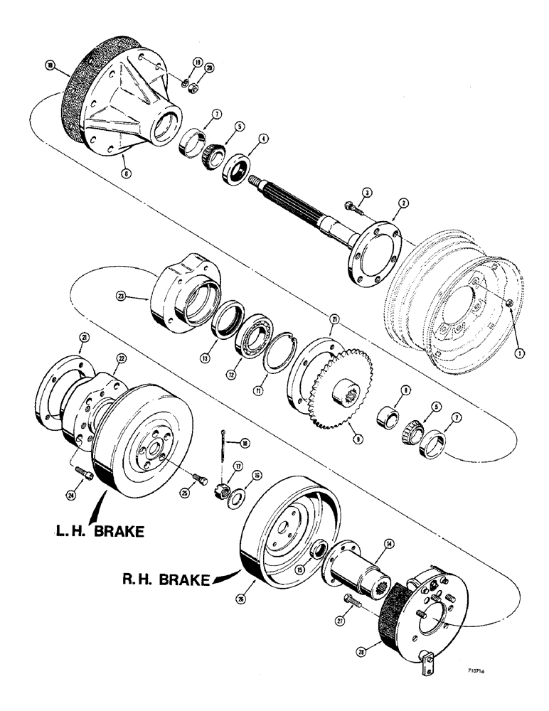 Схема запчастей Case 1530 - (040) - FRONT AXLE ASSEMBLY WITH BRAKES (06) - POWER TRAIN