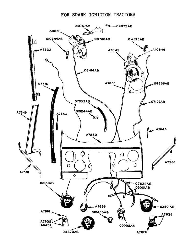 Схема запчастей Case 425 - (058) - INSTRUMENT PANEL AND WIRES FOR SPARK IGNITION TRACTORS, INSTRUMENT PANEL, SPARK IGNITION, DIESEL (55) - ELECTRICAL SYSTEMS