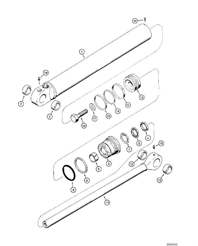 Схема запчастей Case 1845C - (08-64) - CYLINDER ASSY - BACKHOE BOOM (NORTH AMERICA), D125 (08) - HYDRAULICS