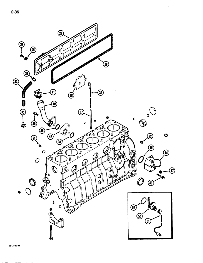 Схема запчастей Case 680L - (2-36) - CYLINDER BLOCK, 6-590 ENGINE (NATURAL ASPIRATED), ENGINE S/N 44511034 AND AFTER (CONTD) (02) - ENGINE