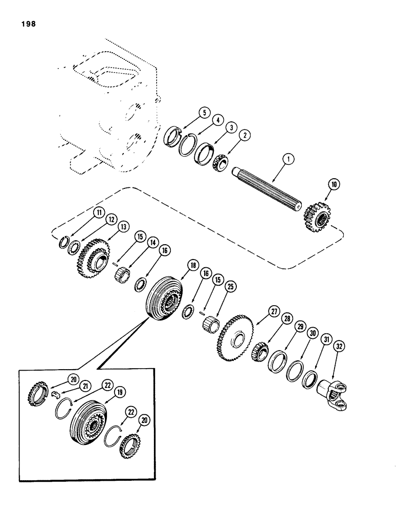 Схема запчастей Case 586D - (198) - TRANSAXLE MAINSHAFT, TRANSMISSION SERIAL NO. 16249203 AND AFTER, 2 AND 4 WD (21) - TRANSMISSION