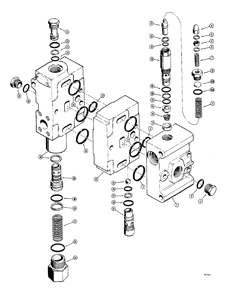 Схема запчастей Case 780 - (364) - BACKHOE CONTROL VALVE, INLET AND OUTLET SECTIONS (08) - HYDRAULICS