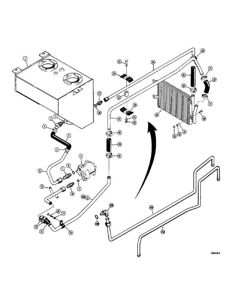 Схема запчастей Case 780 - (148) - POWER STEERING COOLER CIRCUIT, USED ON TRACTOR SN. 5500550 THRU 5502545 (05) - STEERING