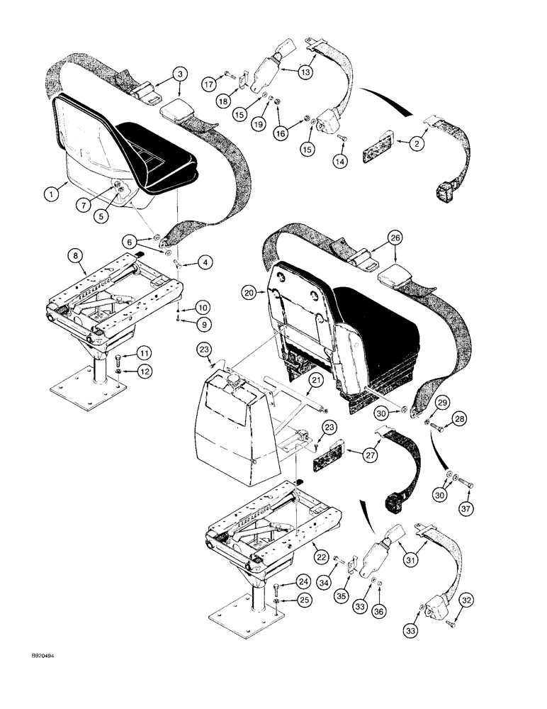 Схема запчастей Case 580SK - (9-108) - SEATS AND MOUNTING PARTS, STANDARD SEAT AND MOUNTING PARTS, (09) - CHASSIS/ATTACHMENTS