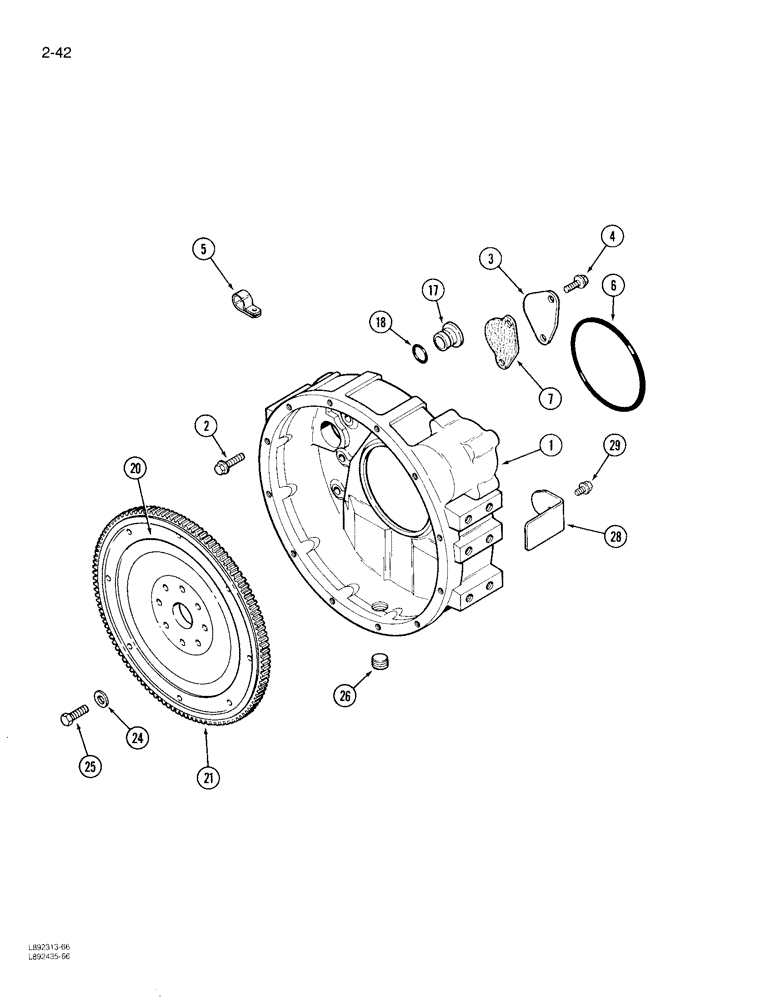 Схема запчастей Case 780D - (2-42) - FLYWHEEL AND HOUSING, 6T-590 ENGINE (02) - ENGINE