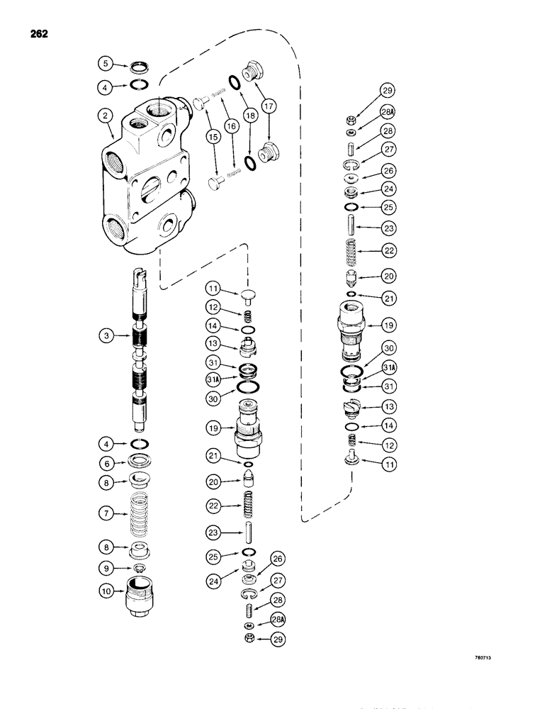 Схема запчастей Case 680H - (262) - BACKHOE CONTROL VALVE, SWING SECTION (08) - HYDRAULICS