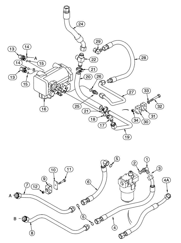 Схема запчастей Case 95XT - (08-26) - HYDRAULICS, ATTACHMENT - HIGH FLOW, PISTON, SUPPLY & RETURN TO PUMP (08) - HYDRAULICS