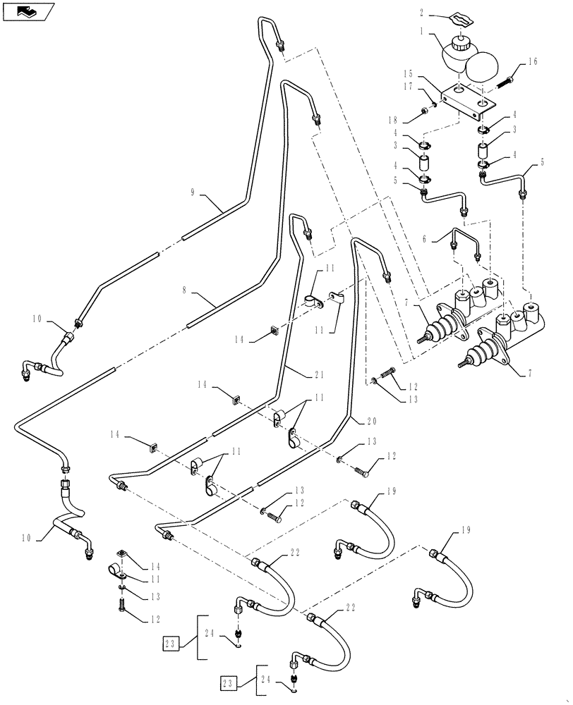 Схема запчастей Case 580K - (7-008) - BRAKE MASTER CYLINDER HYDRAULIC CIRCUIT (07) - BRAKES