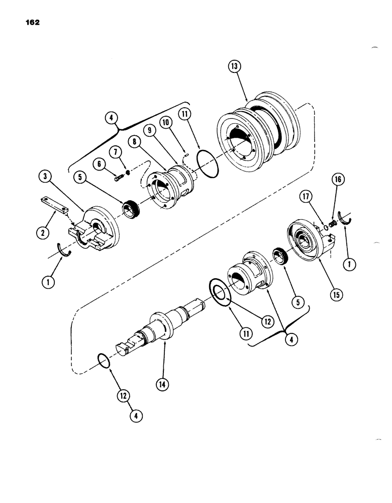 Схема запчастей Case 980B - (162) - DOUBLE FLANGE TRACK ROLLER, TYPE "I" (04) - UNDERCARRIAGE