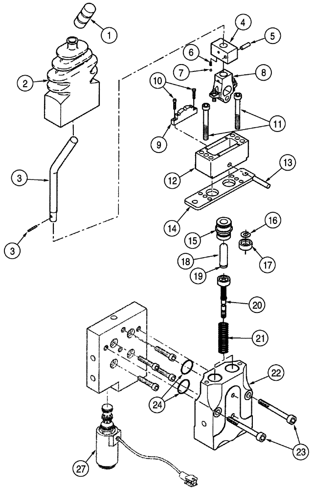 Схема запчастей Case 621D - (08-19C) - VALVE ASSY - JOYSTICK WITH DUAL LEVER (08) - HYDRAULICS