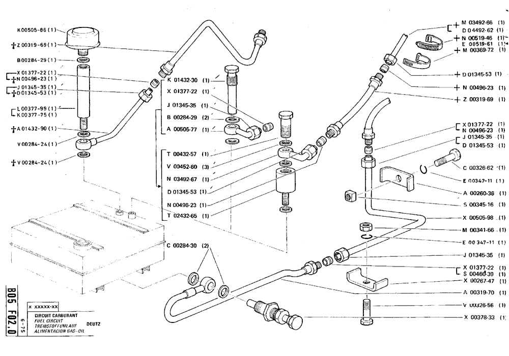 Схема запчастей Case TY45 - (B05 F02.0) - FUEL CIRCUIT - DEUTZ (01) - ENGINE