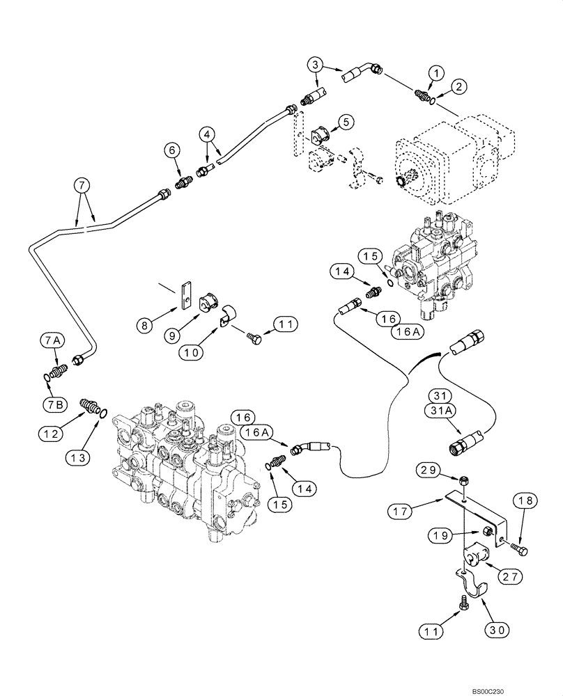 Схема запчастей Case 590SM - (08-02) - HYDRAULICS - PUMP AND LOADER VALVE TO BACKHOE VALVE (08) - HYDRAULICS