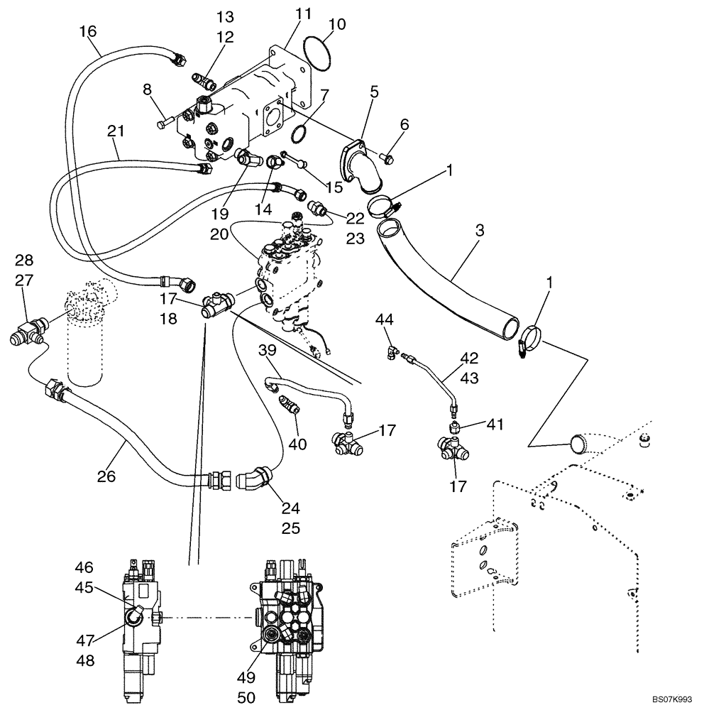 Схема запчастей Case 590SM - (08-01) - HYDRAULICS - PUMP, FILTER AND LOADER VALVE (590SM STD. W/ MECHANICAL CONTROLS) (08) - HYDRAULICS