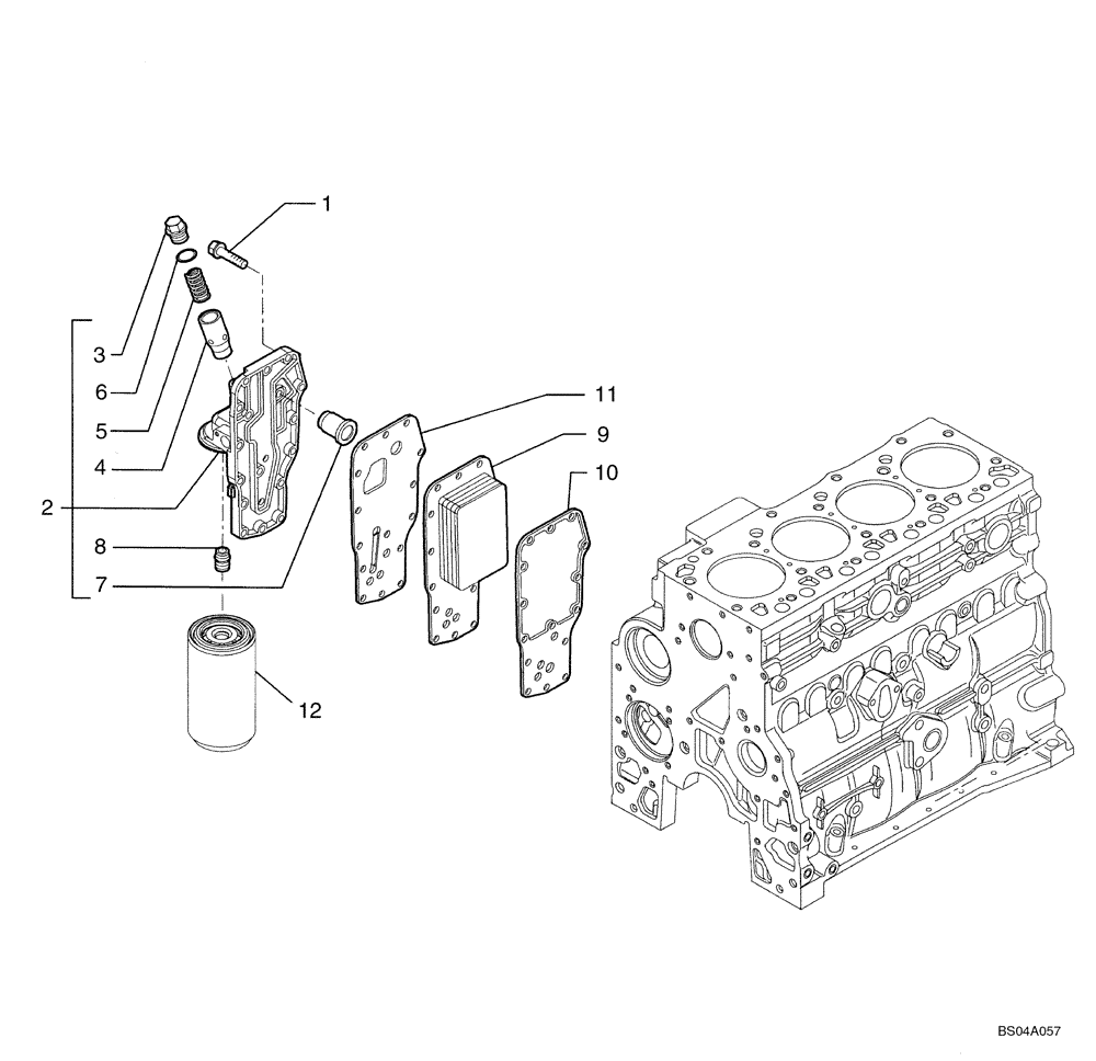 Схема запчастей Case 440CT - (02-19) - OIL FILTER AND COOLER (02) - ENGINE