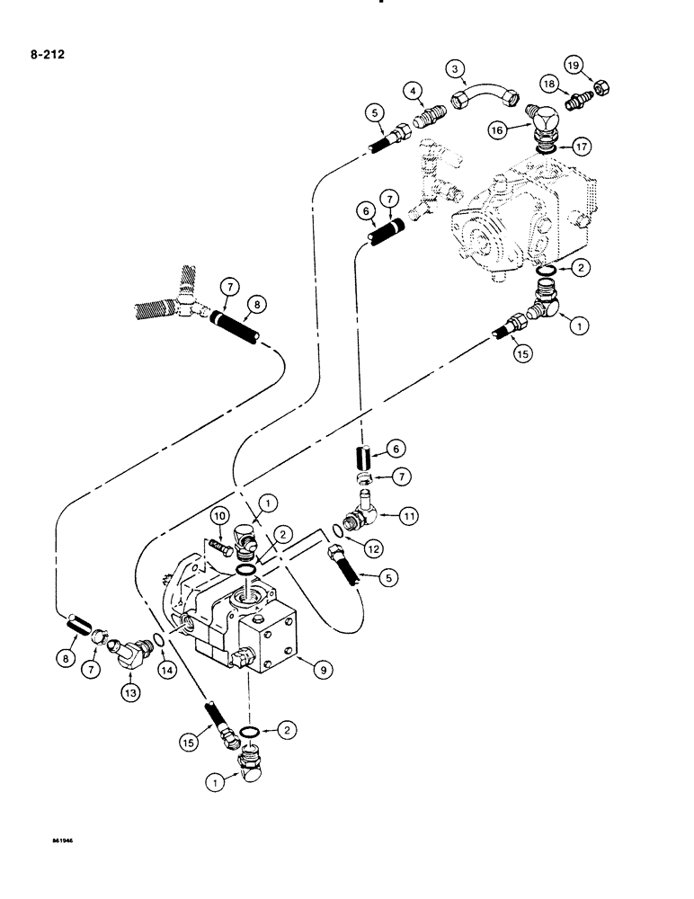 Схема запчастей Case DH4B - (8-212) - FRONT MOUNTED TRENCHER DRIVE HYDRAULIC CIRCUIT, MODELS WITHOUT PLOWS (08) - HYDRAULICS