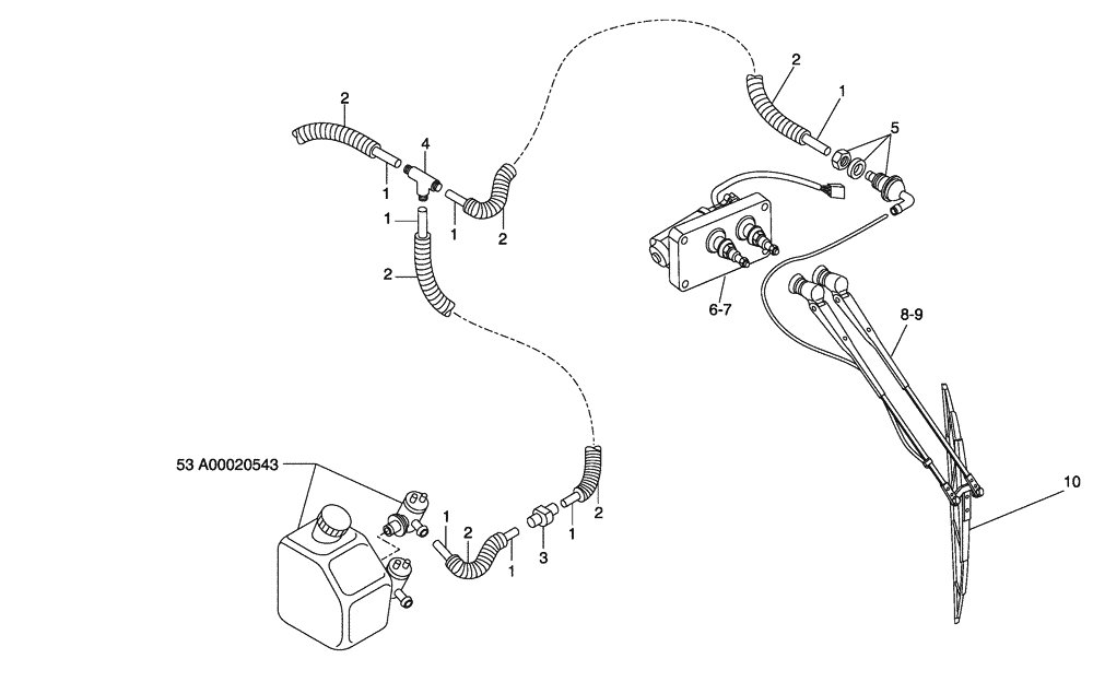 Схема запчастей Case 330 - (53A00020545[02]) - WINDSHIELD WASHER- REAR WINDSCREEN WIPER (10) - Cab/Cowlings