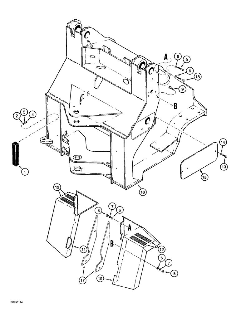 Схема запчастей Case 721B - (9-043A) - FRONT FRAME AND FENDERS, XT LOADER, P.I.N. JEE0041109 & AFTER (09) - CHASSIS/ATTACHMENTS