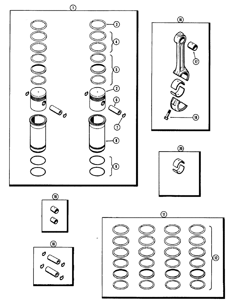 Схема запчастей Case W7 - (056) - PISTON ASSEMBLY AND CONNECTING RODS, (284) SPARK IGNITION ENGINE (02) - ENGINE