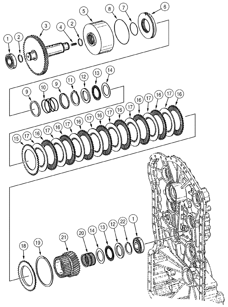 Схема запчастей Case 621C - (06-020) - TRANSMISSION CLUTCH ASSEMBLY, FIRST (06) - POWER TRAIN