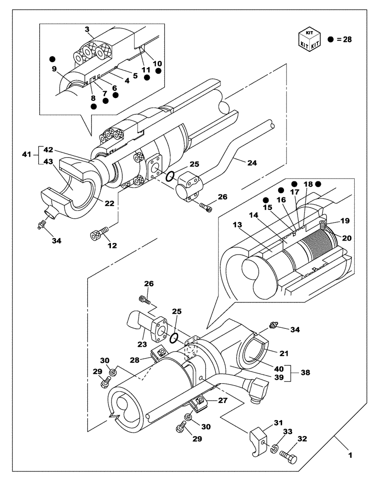 Схема запчастей Case CX160C - (35.964.30) - BUCKET CYLINDER (35) - HYDRAULIC SYSTEMS