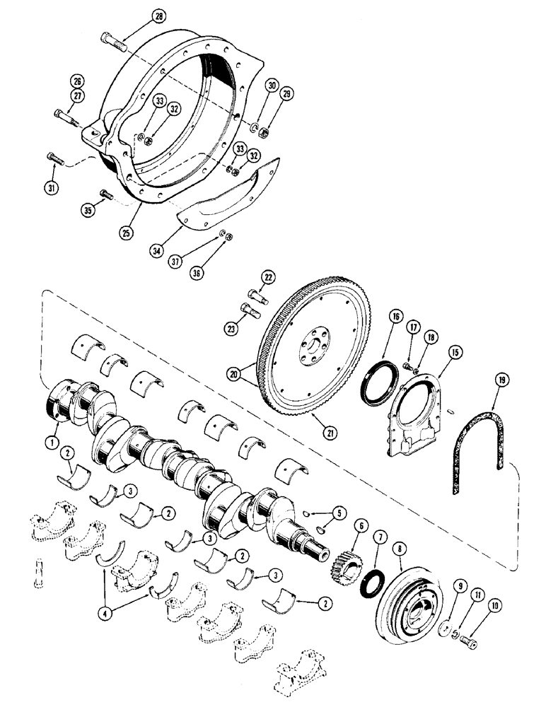 Схема запчастей Case W8C - (018) - CRANKSHAFT AND FLYWHEEL, (401) DIESEL ENGINE (02) - ENGINE