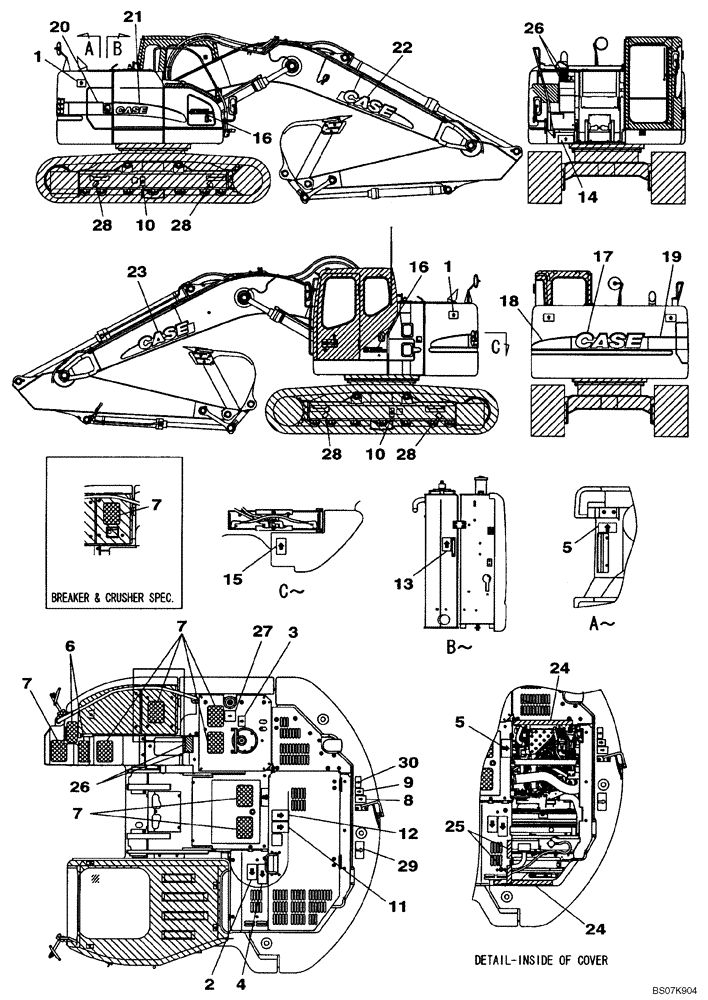 Схема запчастей Case CX225SR - (09-39) - DECALS (09) - CHASSIS/ATTACHMENTS