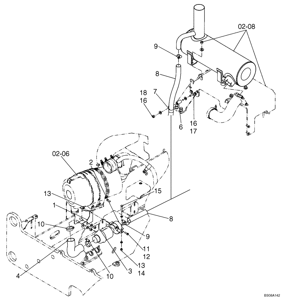 Схема запчастей Case 521E - (02-08A) - MUFFLER - EXHAUST SYSTEM - ASPIRATOR (02) - ENGINE