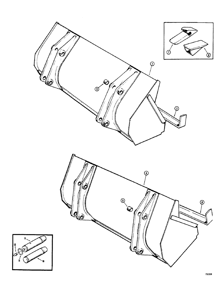 Схема запчастей Case 33 - (022) - LOADER BUCKETS (MACHINERY ITEM), USED ON PRODUCTION MODELS OR AS SERVICE REPLACMENT ON PRIOR 