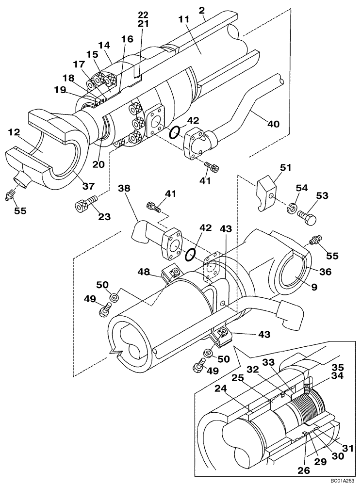 Схема запчастей Case CX240LR - (08-49) - CYLINDER ASSY - BUCKET (KRV3237) (08) - HYDRAULICS