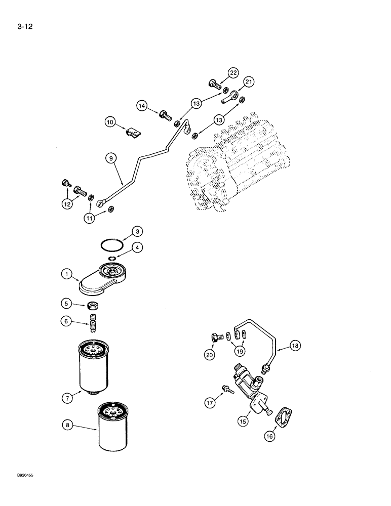 Схема запчастей Case 721 - (3-12) - FUEL FILTER AND TRANSFER PUMP, 6T-830 ENGINE (03) - FUEL SYSTEM