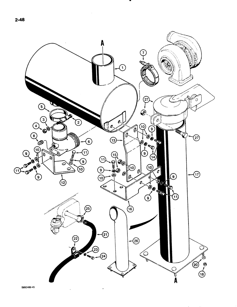 Схема запчастей Case 621 - (2-48) - MUFFLER AND EXHAUST SYSTEM (02) - ENGINE