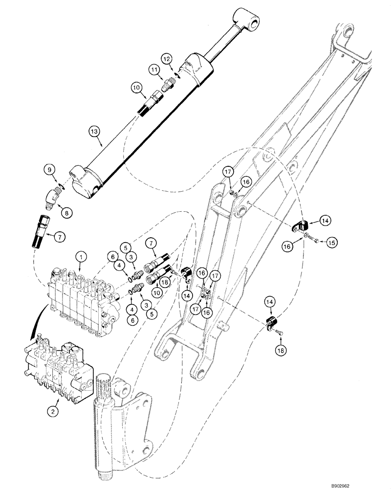 Схема запчастей Case 1840 - (08-32) - HYDRAULIC SYSTEM - BACKHOE DIPPER CYLINDER (D100, D100XR) (08) - HYDRAULICS