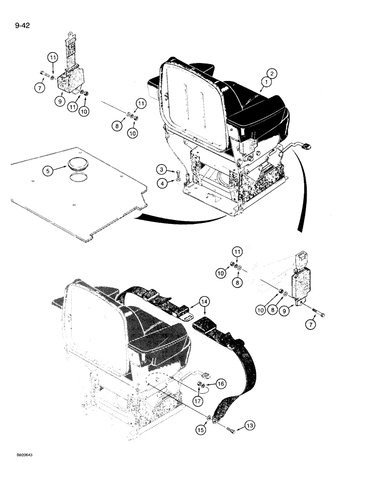 Схема запчастей Case 721 - (9-042) - SEAT AND MOUNTING PARTS, SUSPENSION SEAT, SEAT MOUNTING (09) - CHASSIS/ATTACHMENTS