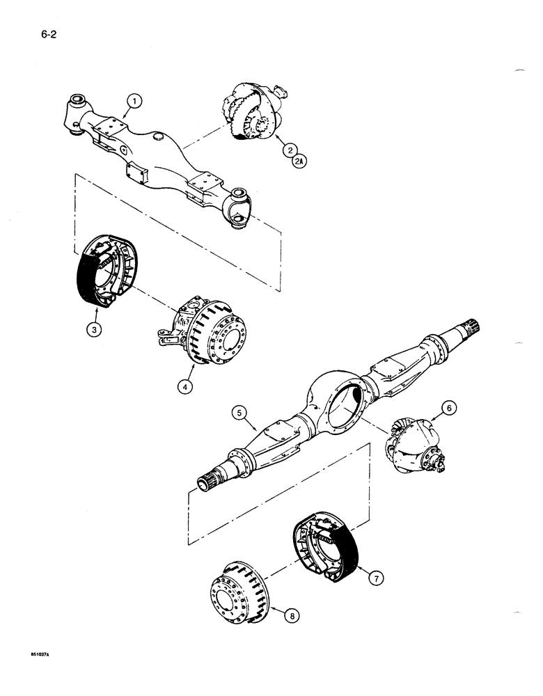 Схема запчастей Case 1085B - (6-002) - FRONT AND REAR AXLES (06) - POWER TRAIN