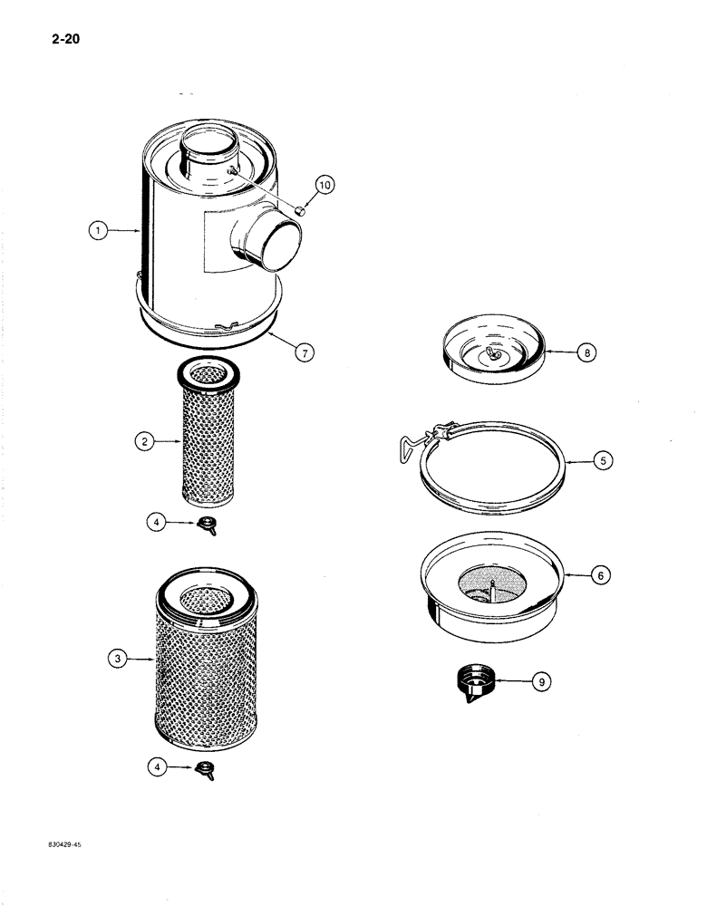 Схема запчастей Case 1187B - (2-20) - AIR CLEANER COMPONENTS (02) - ENGINE