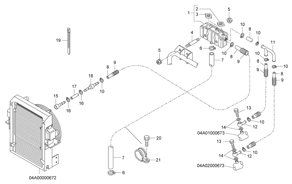 Схема запчастей Case 327B - (04A00010673[001]) - RADIATOR PIPING (87556610) (01) - ENGINE