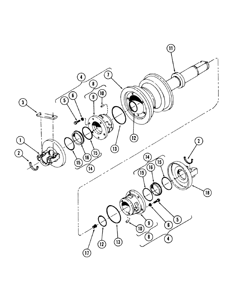 Схема запчастей Case 50 - (5-112) - SINGLE FLANGE TRACK ROLLER, TYPE B (11) - TRACKS/STEERING