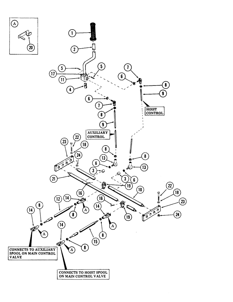 Схема запчастей Case 40 - (142) - CONTROL HANDLE AND ATTACHING PARTS FOR: HOIST AND UTILITY CONTROL (33) - BRAKES & CONTROLS