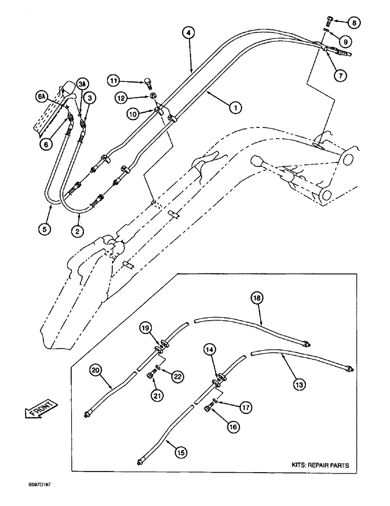 Схема запчастей Case 9030B - (8-074) - BUCKET CYLINDER LINES, 2.4 METER ARM (08) - HYDRAULICS