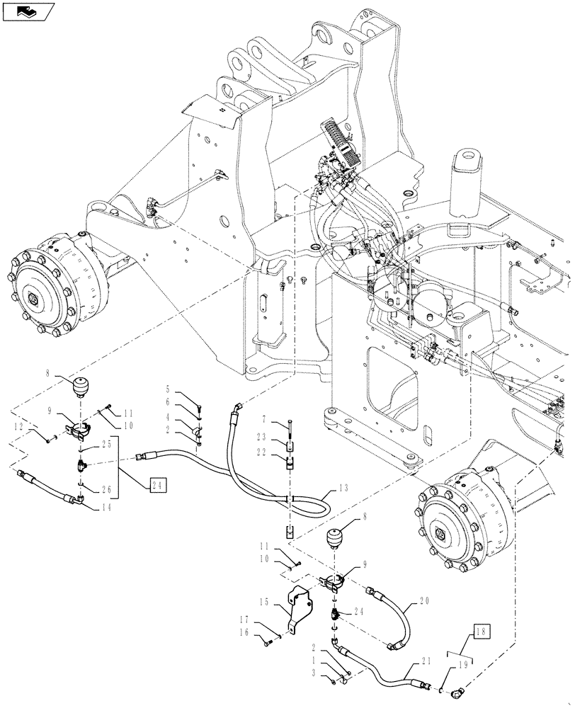 Схема запчастей Case 621F - (25.100.04) - BRAKE LINE INSTALLATION HD AXLE NO AUX STEERING (25) - FRONT AXLE SYSTEM