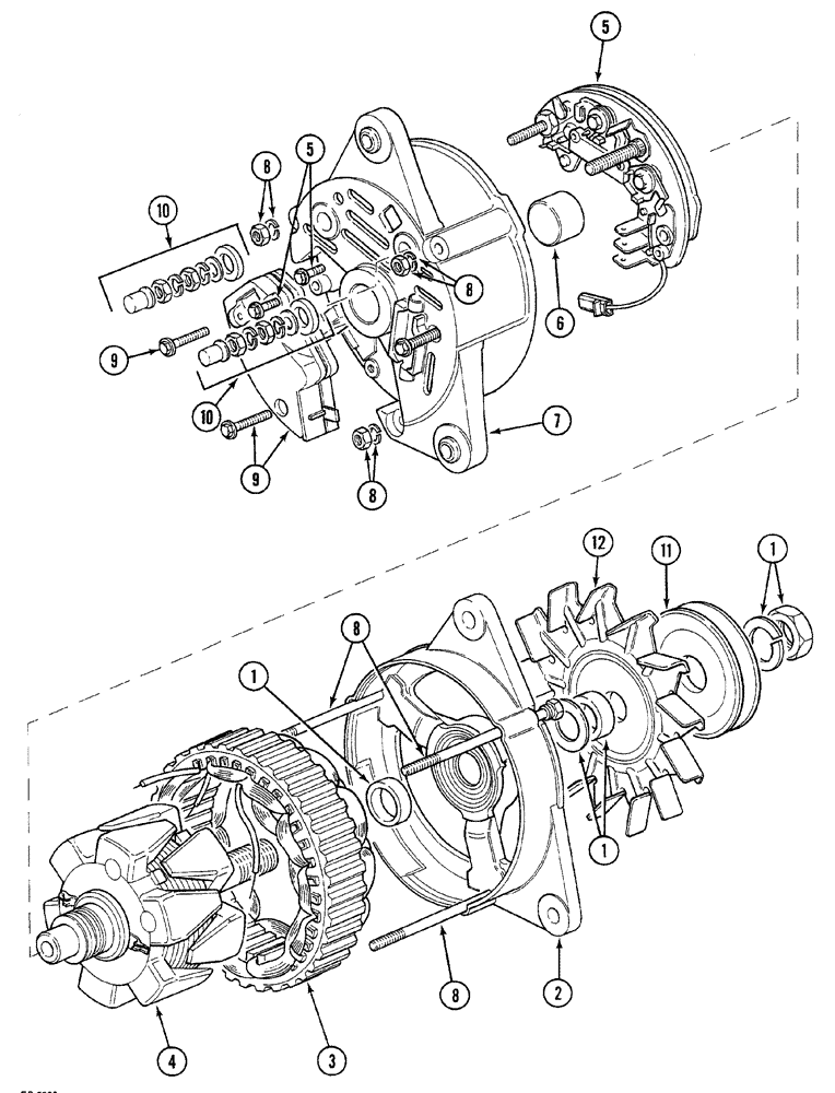 Схема запчастей Case 380B - (4-22) - ALTERNATOR ASSEMBLY - LUCAS 45 AMP (03) - FUEL SYSTEM