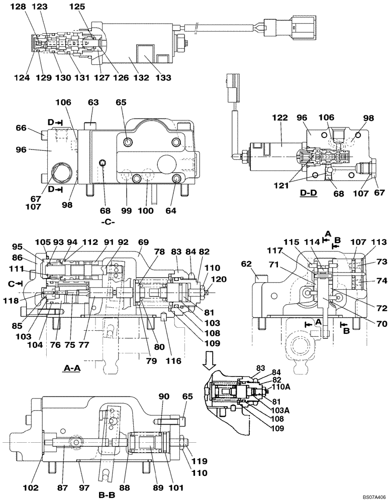 Схема запчастей Case CX130 - (08-133) - KNJ3026 PUMP ASSY, HYDRAULIC - LL00091 REGULATOR (08) - HYDRAULICS